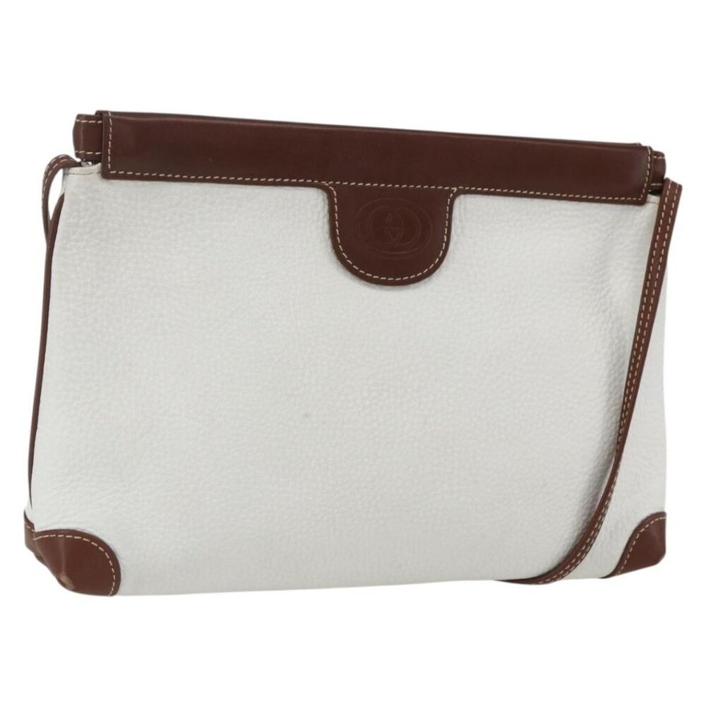 Authentic GUCCI GG Supreme Shoulder Bag Leather White Silver 87 007 5553